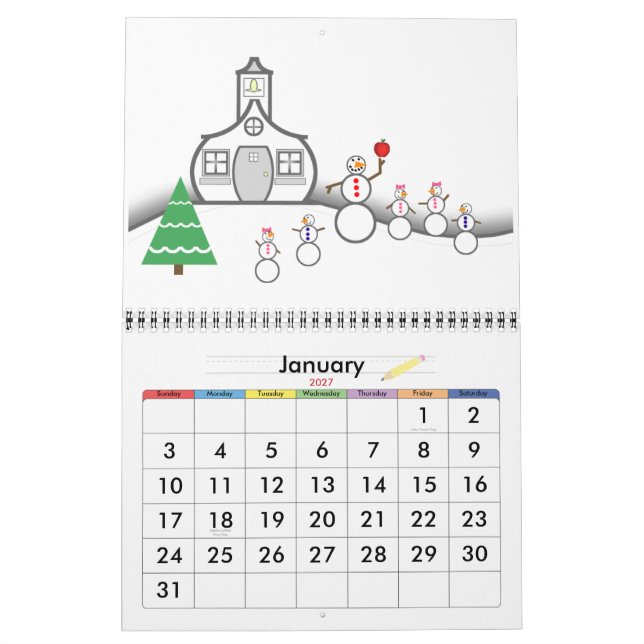 Back To School Calendar - A Year Of Schoolhouses (Jan 2027)