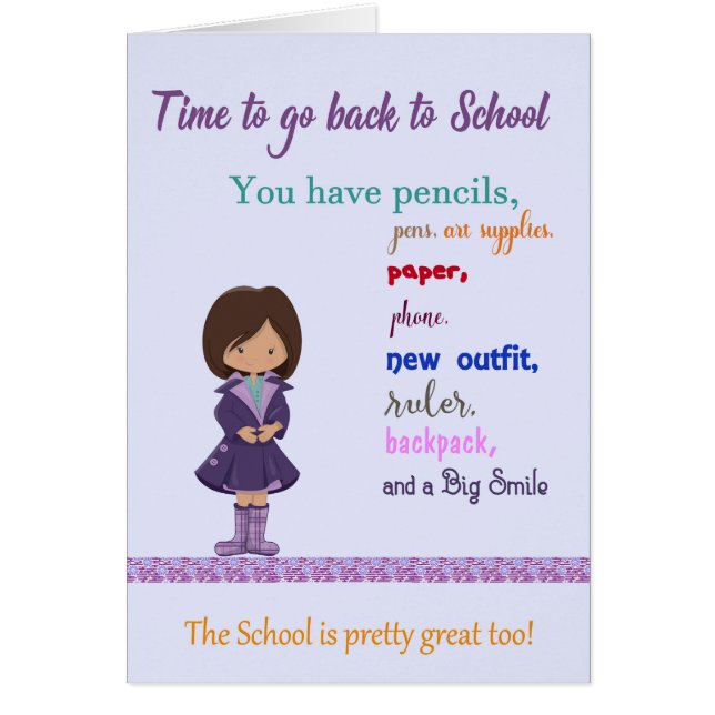 Back to School Card, Young Girl Illustration (Front)