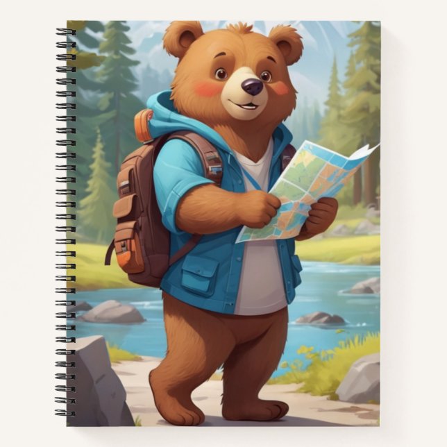 Back to School - Cartoon Bear with Backpack & map Notebook (Front)