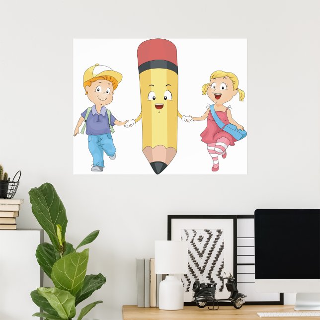 Back to School Cartoon Happy Pencil and Kids  Poster (Creator Uploaded)