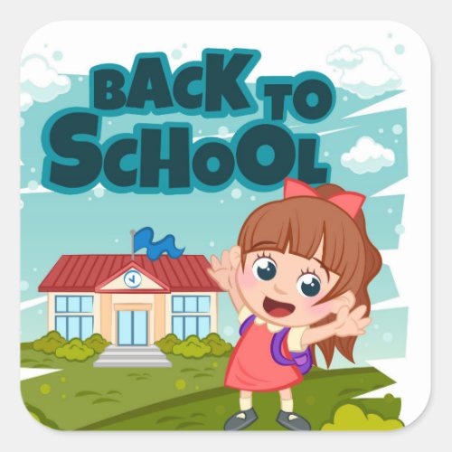 Back To School Cartoon Square Sticker