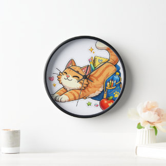 Back to School Cat – Cute Orange Tabby Kitten Scho Clock