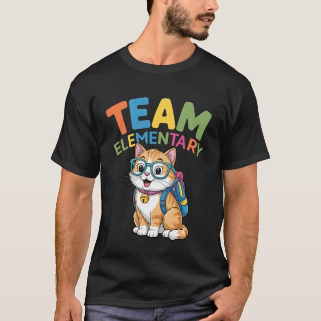 Back To School Cat Tees Team Elementary Boys Girls (Front)