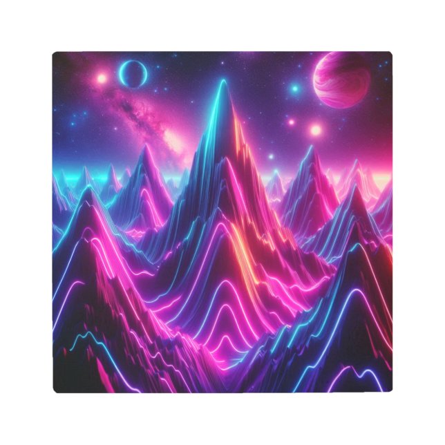 Back to School Celestial Neon Mountain Lights Metal Print (Front)