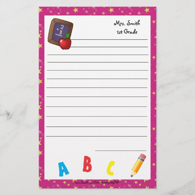 Back to School Chalkboard Stationery Pink (Front)