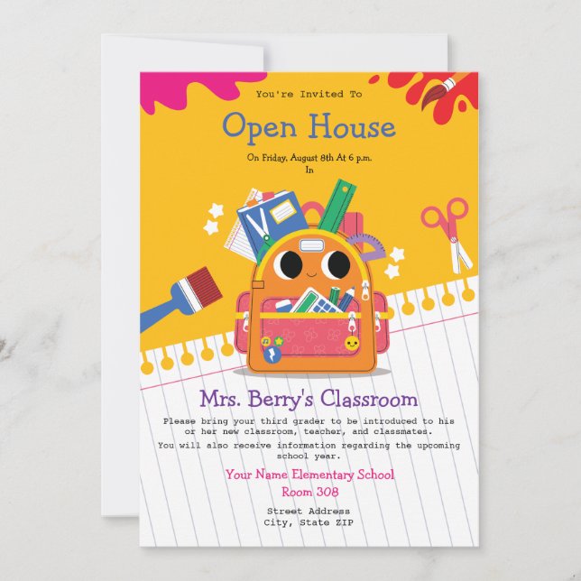 Back To School Classroom Open House Invitation (Front)