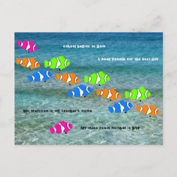 Back To School Clown Fish Welcome Postcard by PartyPrep at Zazzle