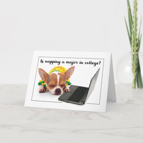 Back to School College Funny Napping Dog on Laptop Card