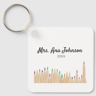 Back to school color pencils add name class year keychain