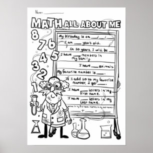 Back To School! Color Your Own All About Me MATH Poster