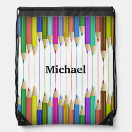 Back To School Colored Art Pencil Personalize Name Drawstring Bag