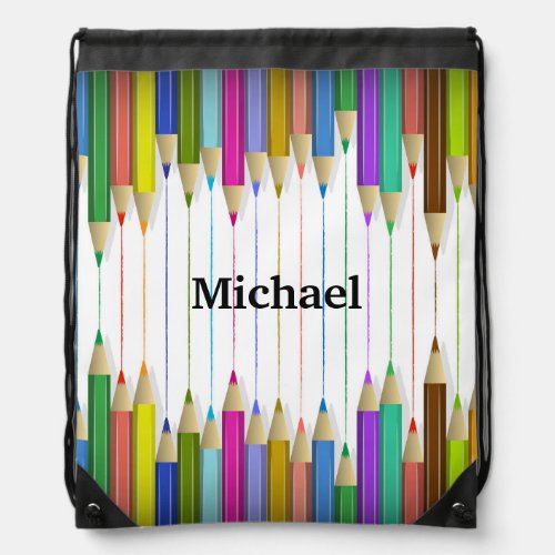 Back To School Colored Art Pencil Personalize Name Drawstring Bag