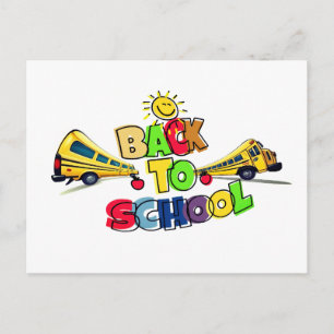 Back to School Colorful Cartoon Design with School Holiday Postcard