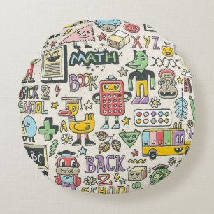 Back to school colorful doodle set 2. Hand drawn i Round Pillow