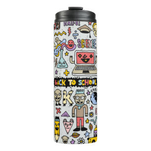 Back to school colorful doodle set. Vintage illust Thermal Tumbler