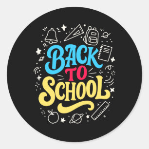 Back To School Colorful Lettering Classroom Doodle Classic Round Sticker