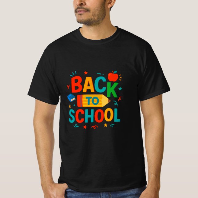 Back to School" Colorful Pencil & Apple Graphic T-Shirt (Front)