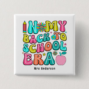 Back to school colorful retro teacher button