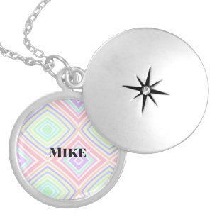 Back to school colorful stripes rainbow add name t locket necklace