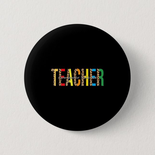 Back To School Computer Science Teacher Leopard Ad Button (Front)