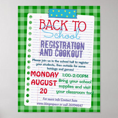 back to school cookout  registration poster