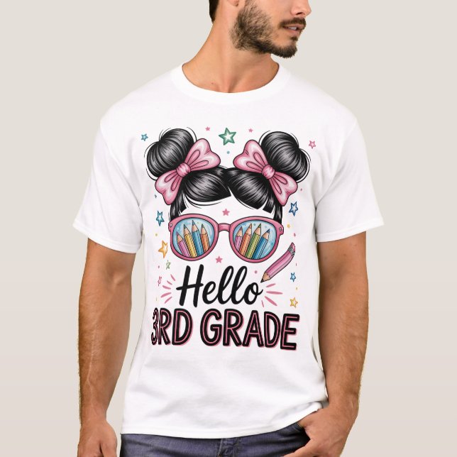 Back To School Coquette Bow Teacher Hello Third Gr T-Shirt (Front)
