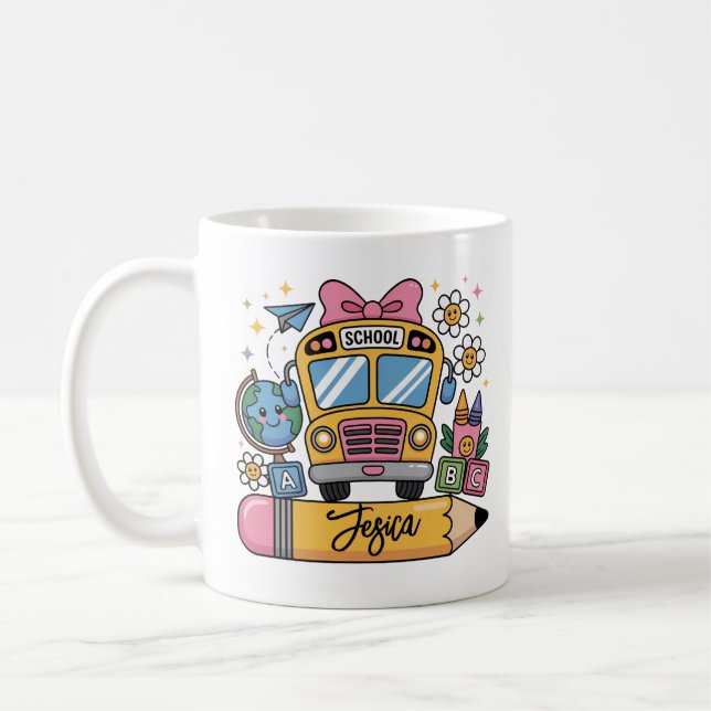 Back to School Coquette Custom Name Coffee Mug (Left)