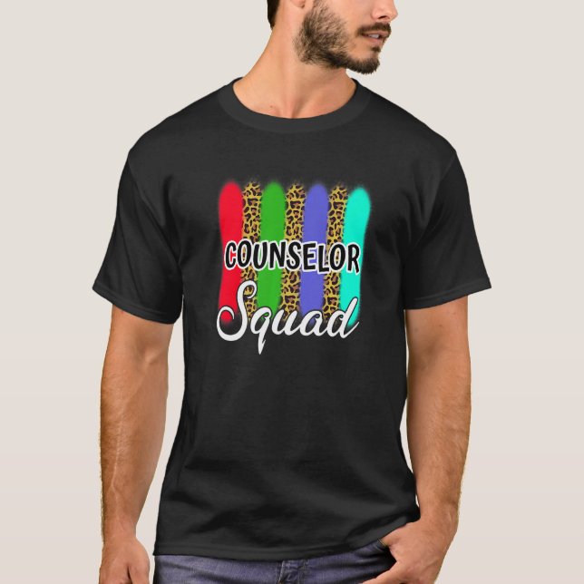 Back To School Counselor Squad Teacher Leopard Pri T-Shirt (Front)