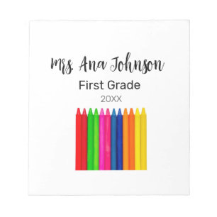 Back to school crayons add name grade class year notepad