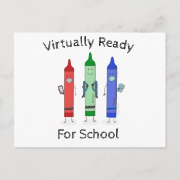 Back To School Crayons Wearing Masks Postcard by adams_apple at Zazzle
