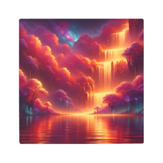 Back to School Crimson Sky Waterfalls Metal Print