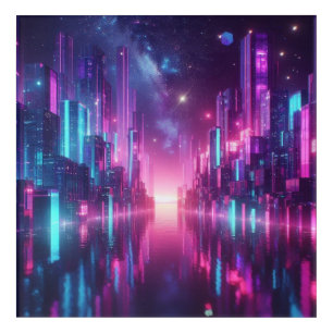 Back to School Crystal Neon Skyline Glow Acrylic Print