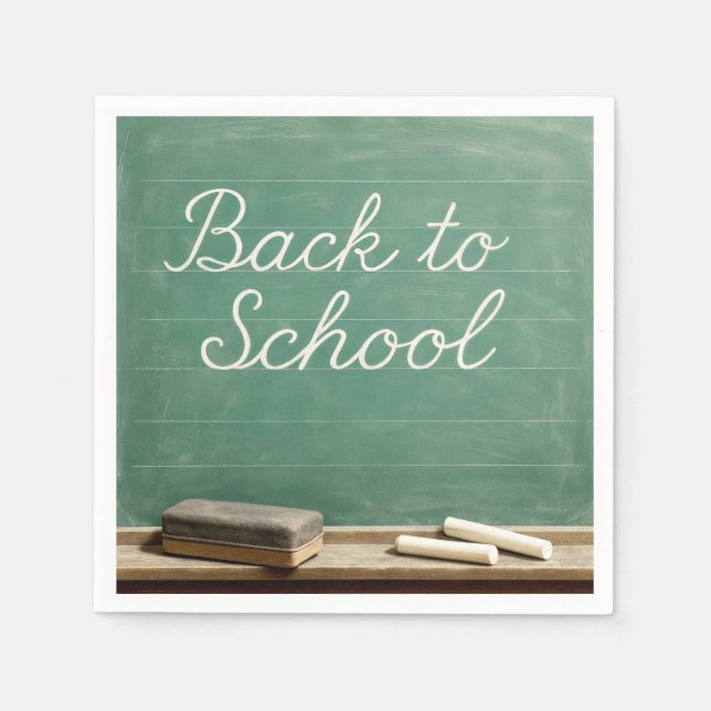 Back To School Cursive Text On Green Chalkboard Napkins (Front)