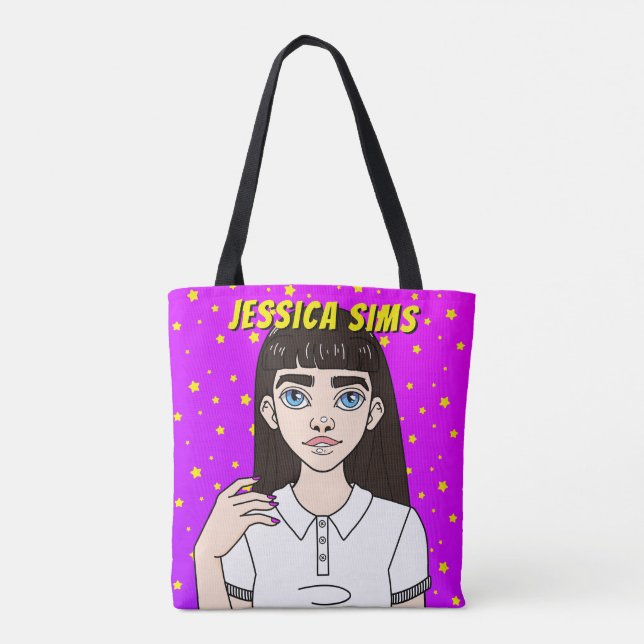 Back to School Custom Teen Girl Purple Name Tote Bag (Back)