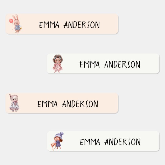 Back to school Cute Animal Custom Pastel name Kids' Labels (Group)