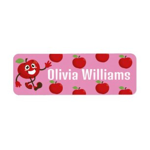Back to School Cute Cartoon Fun Red Apple Label