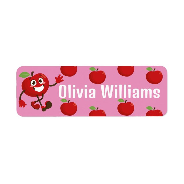 Back to School Cute Cartoon Fun Red Apple Label (Front)