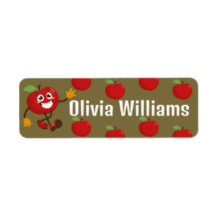 Back to School Cute Cartoon Fun Red Apple Label
