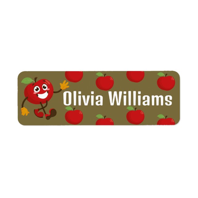 Back to School Cute Cartoon Fun Red Apple Label (Front)