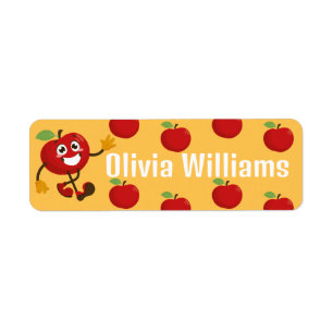 Back to School Cute Cartoon Fun Red Apple Label