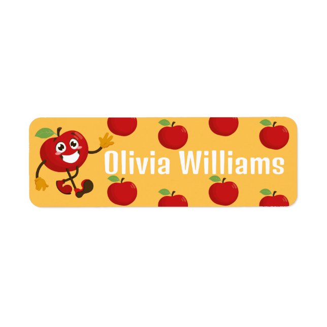 Back to School Cute Cartoon Fun Red Apple Label (Front)