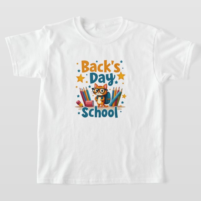 Back to School Cute Cat T-Shirt (Laydown)