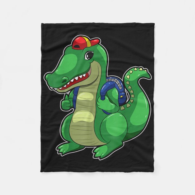 Back To School Cute Crocodile Funny Croc Backpack  Fleece Blanket (Front)