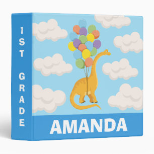 Back to School Cute Dinosaur Kindergarten Balloons 3 Ring Binder