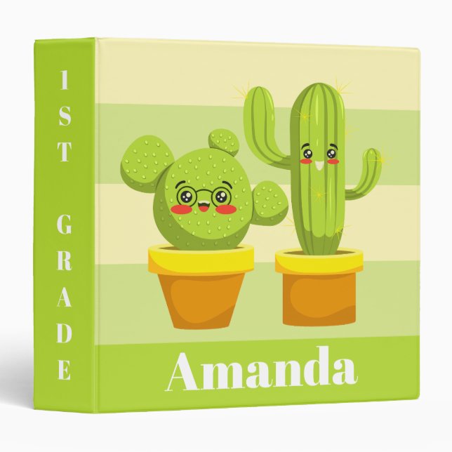 Back to School Cute Kawaii Cactus Cartoon Magical 3 Ring Binder (Front/Spine)