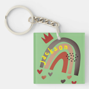 Back to School Cute Kids Boho Cloud & Rainbows Keychain