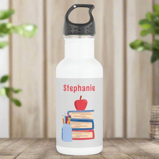 Back to School Cute Kids Teacher Name  Stainless Steel Water Bottle (Creator Uploaded)