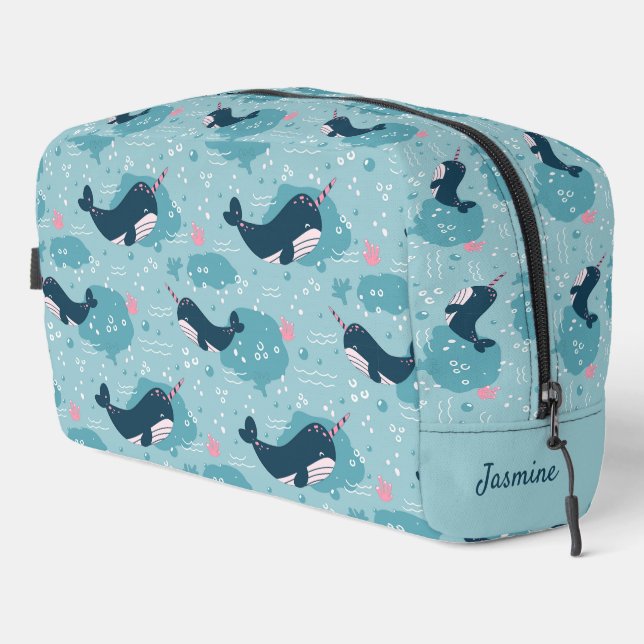 Back To School - Cute Narwhal Personalized Dopp Kit (Right Corner)