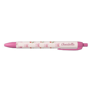 Back to School Cute Pink Coquette Bow Cherry Pen
