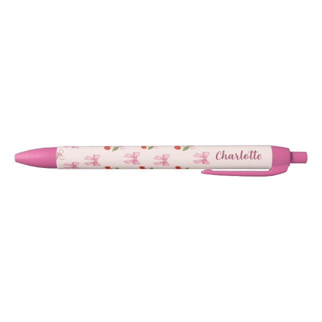 Back to School Cute Pink Coquette Bow Cherry  Pen (Bottom)